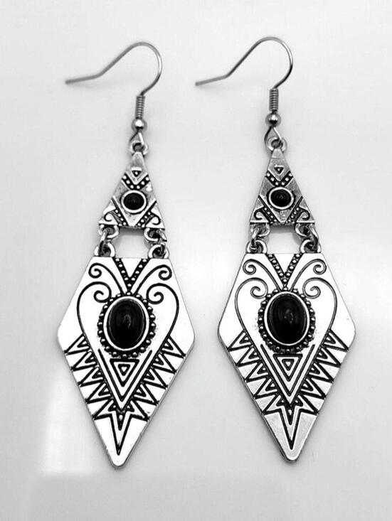 Free People Jewelry - Nomadic Spear Silver Boho Engraved Blue Stone Earrings
